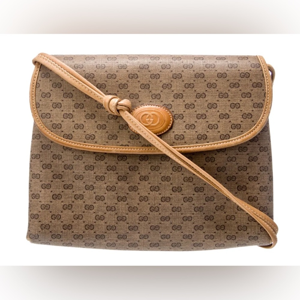[Gucci] Vintage Interlocking GG Neutral Brown/Tan Long Knot Strap Handbag Purse - Picture 2 of 16